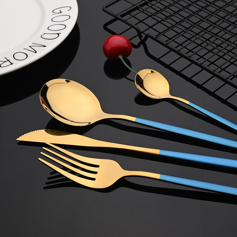 24Pcs Colorful Dinnerware Set Stainless Steel Cutlery Set Kitchen Mirror Gold Tableware Set Knife Fork Spoon Dinner Set