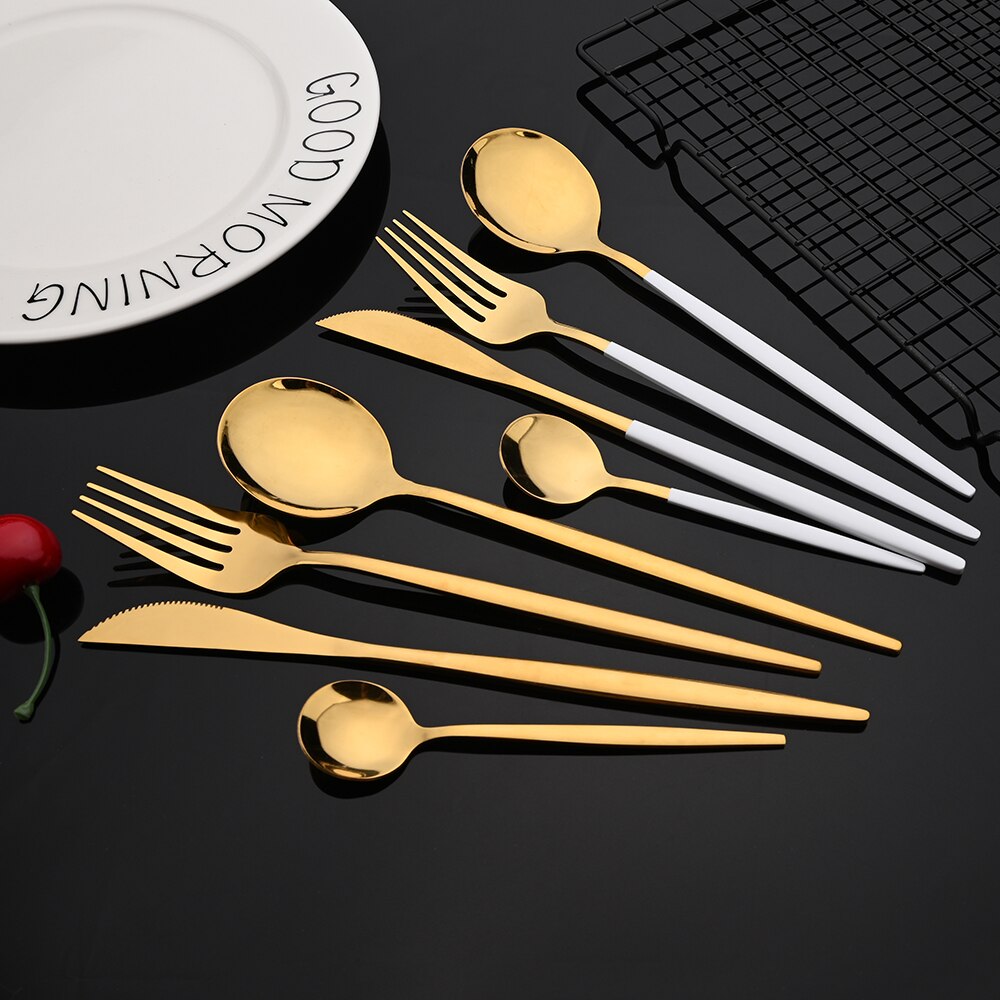 24Pcs Colorful Dinnerware Set Stainless Steel Cutlery Set Kitchen Mirror Gold Tableware Set Knife Fork Spoon Dinner Set