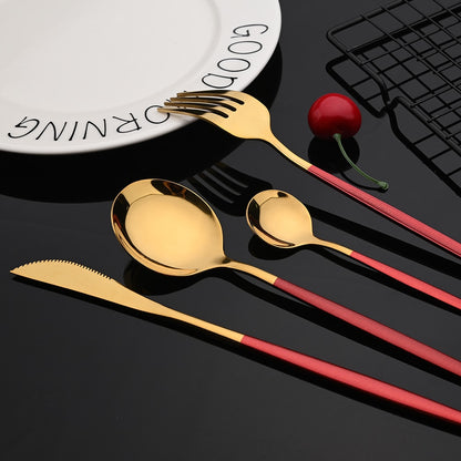 24Pcs Colorful Dinnerware Set Stainless Steel Cutlery Set Kitchen Mirror Gold Tableware Set Knife Fork Spoon Dinner Set