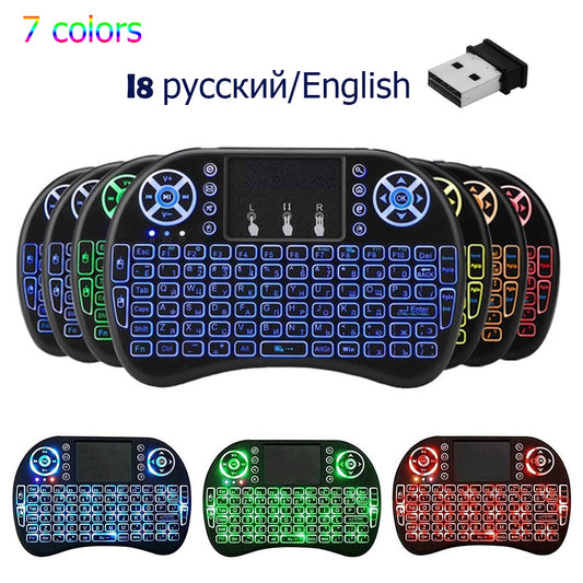 i8 Wireless Keyboard Backlight Air Mouse Remote Control Touchable Handheld for Smart TV Box Desktop PC 7 Color English Russian