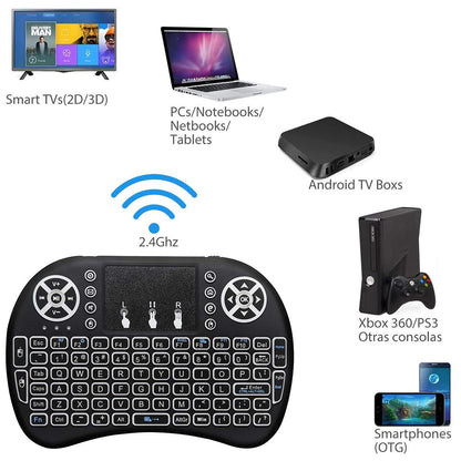 i8 Wireless Keyboard Backlight Air Mouse Remote Control Touchable Handheld for Smart TV Box Desktop PC 7 Color English Russian