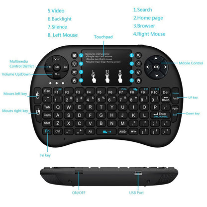 i8 Wireless Keyboard Backlight Air Mouse Remote Control Touchable Handheld for Smart TV Box Desktop PC 7 Color English Russian