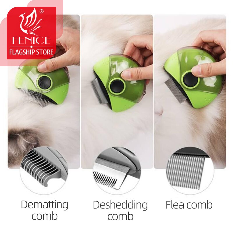 Fenice Pet Animal Hand-holding Care Comb Portable 3-in-1 for Cat Dog Pet Brush Comfort Hair Grooming Comb