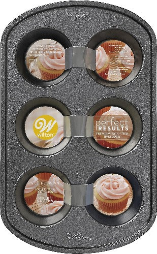 Wilton Perfect Results Premium Non-Stick Bakeware Standard Muffin Pan, 6-Cup, Steel