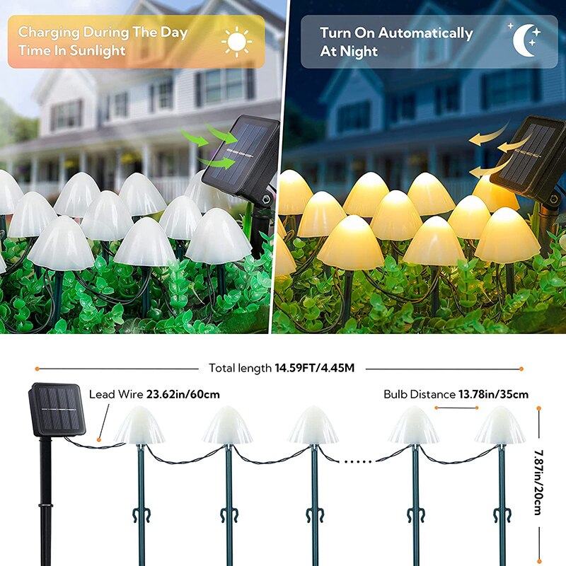 Outdoor Solar Garden Lights Set of 12 Mini Solar Mushroom Light Outdoor Waterproof Cute Mushroom Shaped Pathway Landscape Lights