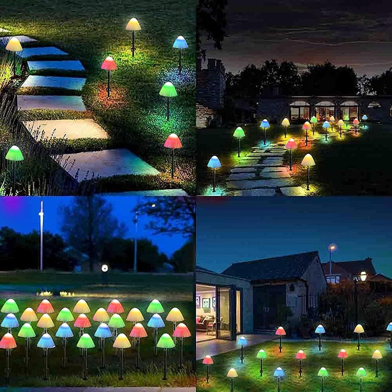 Outdoor Solar Garden Lights Set of 12 Mini Solar Mushroom Light Outdoor Waterproof Cute Mushroom Shaped Pathway Landscape Lights