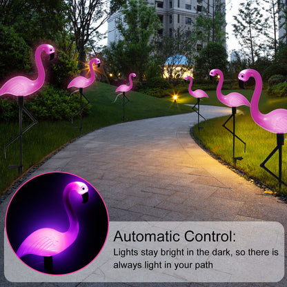 3PCS Flamingo Solar Light Waterproof LED Pink Flamingo Stake Light Landscape Ground Lamp for Outdoor Pathway Xmas Garden Decor