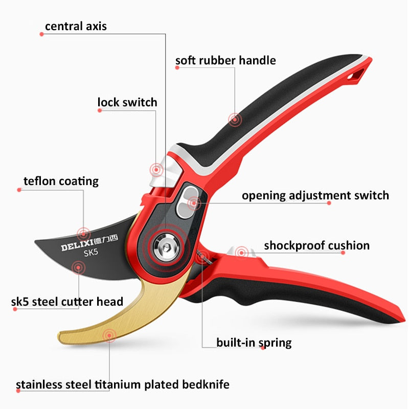 Delixi SK5 Steel Gardening Fruit Tree Pruning Shears Garden Branch Shears Pruning Shears Flower Flower Pruning Branch Scissors