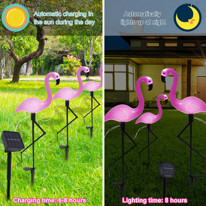 3PCS Flamingo Solar Light Waterproof LED Pink Flamingo Stake Light Landscape Ground Lamp for Outdoor Pathway Xmas Garden Decor