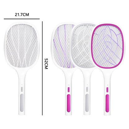 3000V Electric Fly Racket USB Rechargeable with Charging Base Mosquito Bug Zapper Fly Swatter Killer with UV Light for Bedroom