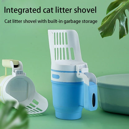 Integrated foldable cat litter shovel for pets large capacity toilet with baffle cat excrement storage bucket, cleaning supplies