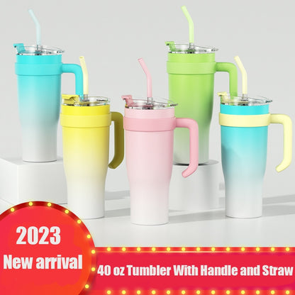 40 oz Tumbler With Handle and Straw Lid Car Cup Stainless Steel Vacuum Insulated Mug Cup Tumbler Water Bottle Office Coffee Mug