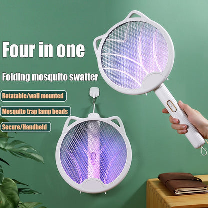 New Folding Electric Mosquito Swatter Rechargeable Durable Household Four-in-one Mosquito Swatter Fly Swatter Lithium Battery