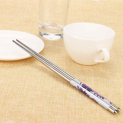 Stainless Steel Chopsticks Portable Non-slip Food Sticks Tableware Porcelain Patters Chinese Chopsticks Tableware Kitchen Tools