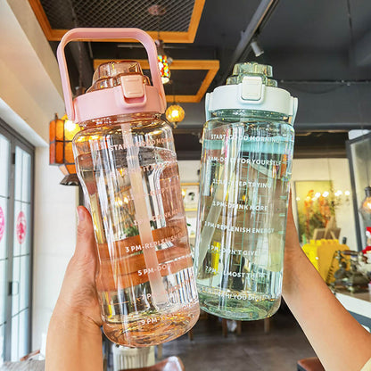 2 Liters Straw Plastic Water Bottle Large Portable Travel Bottle Sports Fitness Cup High Value Big Fat Cup Adult Universal