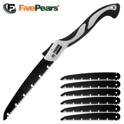 FivePears Foldable Camping Tourist Saw,Hand Manual Folding Camping Saw,Alloy Steel Ptfe Coated,Anti-Slip Grip,For Tree Pruning