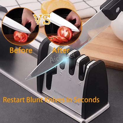 Manual Knife Sharpeners 4 in 1 Kitchen Blade and Scissors Sharpening Tool Powerful Professional Chef's Kitchen Knife Accessories