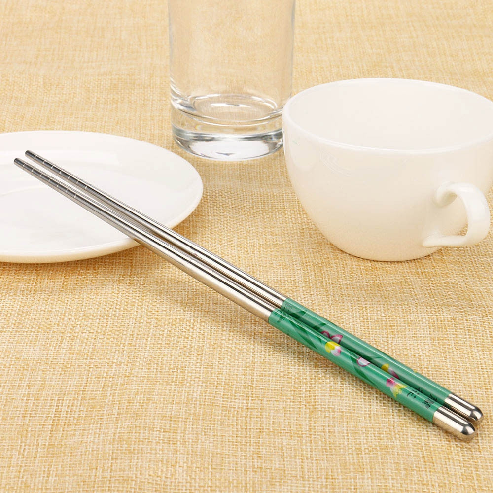 Stainless Steel Chopsticks Portable Non-slip Food Sticks Tableware Porcelain Patters Chinese Chopsticks Tableware Kitchen Tools