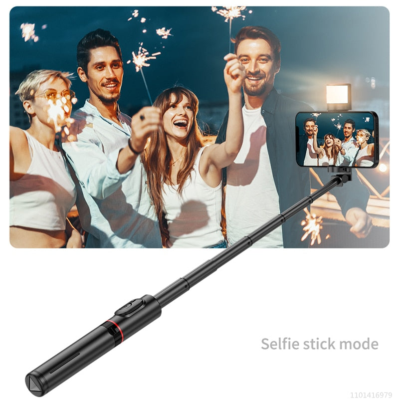 COOL DIER Q12S Foldable Wireless Selfie Stick Bluetooth Monopod With Remote Shutter Fill Light Tripod for IOS Android 2023 NEW