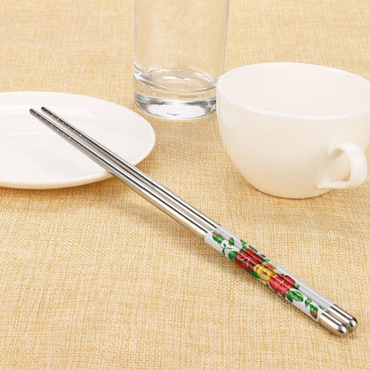 Stainless Steel Chopsticks Portable Non-slip Food Sticks Tableware Porcelain Patters Chinese Chopsticks Tableware Kitchen Tools