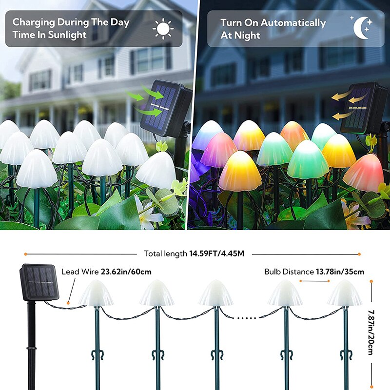 Outdoor Solar Garden Lights Set of 12 Mini Solar Mushroom Light Outdoor Waterproof Cute Mushroom Shaped Pathway Landscape Lights