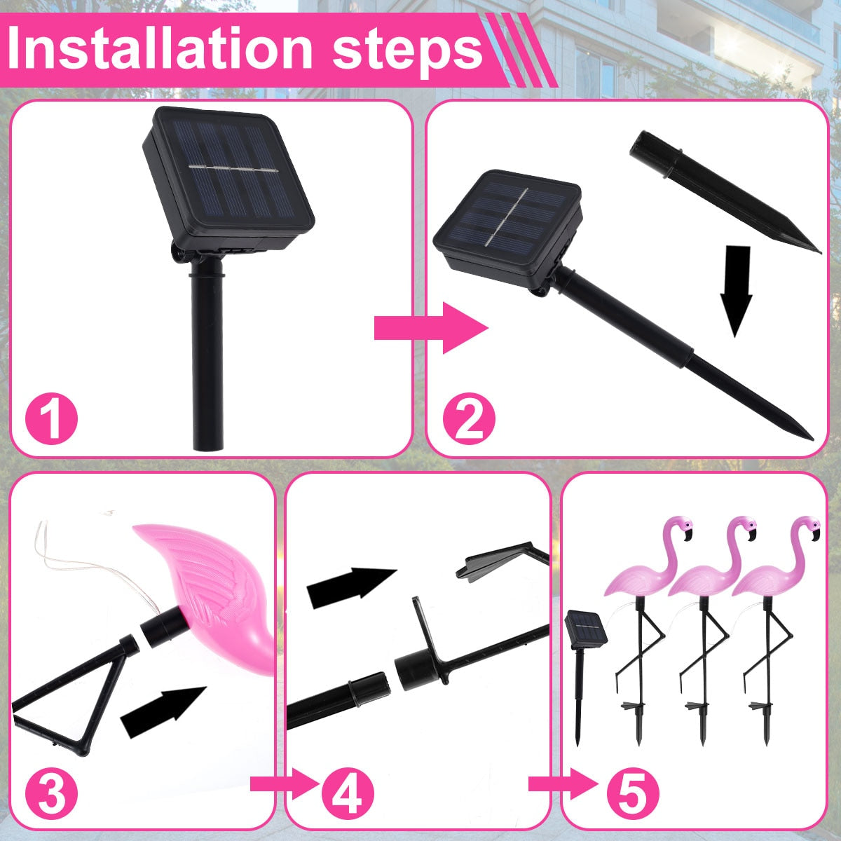 3PCS Flamingo Solar Light Waterproof LED Pink Flamingo Stake Light Landscape Ground Lamp for Outdoor Pathway Xmas Garden Decor