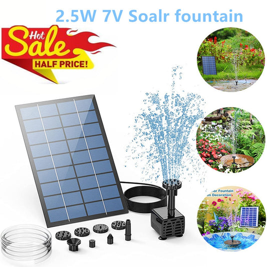 2.5W Solar Fountain Pump,with 6Nozzles and 4ft Water Pipe,Solar Powered Pump for Bird Bath,Pond,Garden and Other Places