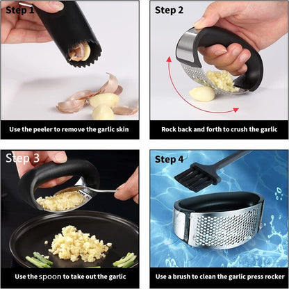 Garlic Crusher Stainless Steel Garlic Press Manual Garlic Mincer Chopping Garlic Tool Kitchen Gadgets Set Kitchen Accessories