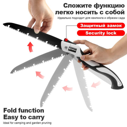 FivePears Foldable Camping Tourist Saw,Hand Manual Folding Camping Saw,Alloy Steel Ptfe Coated,Anti-Slip Grip,For Tree Pruning