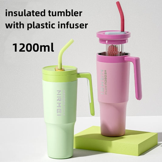 1200ml Tumbler with Handle and Straw, lid,Stainless Steel Vacuum Insulated Tumbler, Double Walled Coffee Tumbler Travel Mug Cup