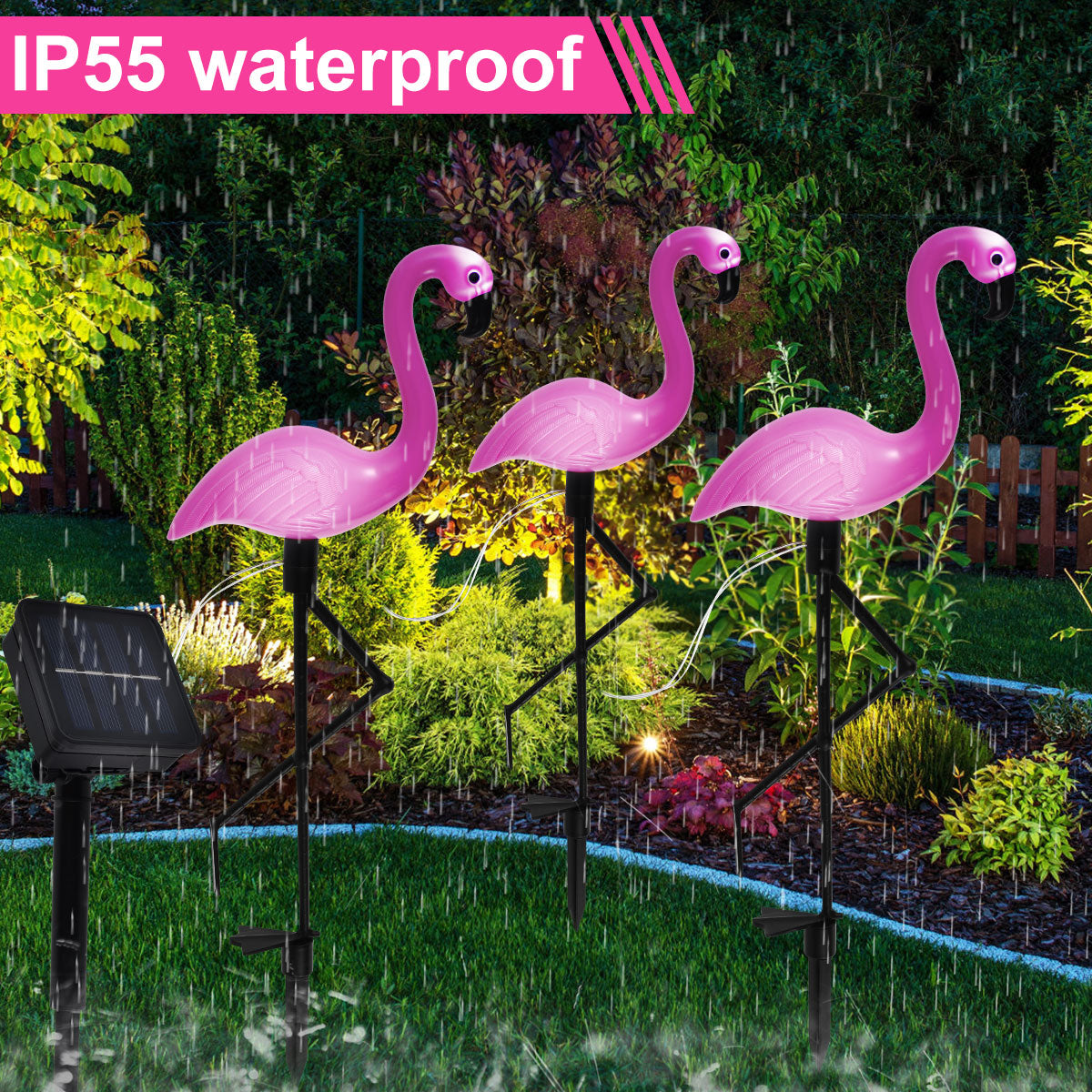 3PCS Flamingo Solar Light Waterproof LED Pink Flamingo Stake Light Landscape Ground Lamp for Outdoor Pathway Xmas Garden Decor