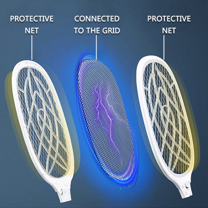 3000V Electric Fly Racket USB Rechargeable with Charging Base Mosquito Bug Zapper Fly Swatter Killer with UV Light for Bedroom