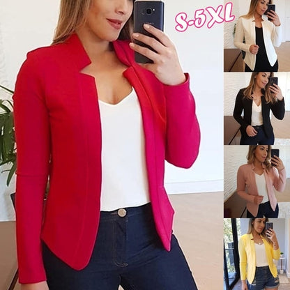 Women Thin White Blazers Spring 2022 Female Summer Blazer Long Sleeve Open Stitch OL Womens Slim Coats Femme Ladies Black Tops