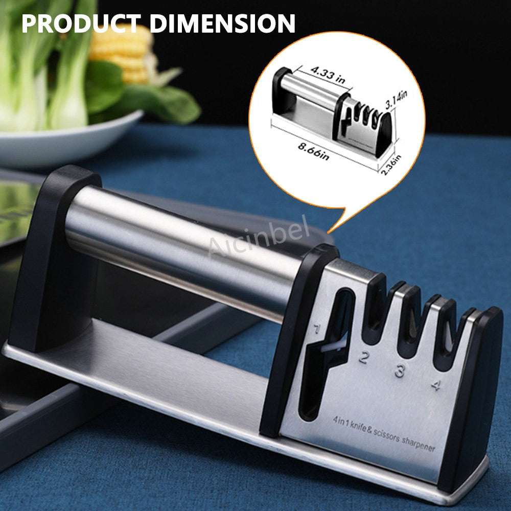 Manual Knife Sharpeners 4 in 1 Kitchen Blade and Scissors Sharpening Tool Powerful Professional Chef's Kitchen Knife Accessories