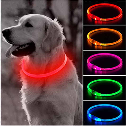 Led Light Dog Collar Detachable Glowing USB Charging Luminous Leash for Big Cat Collar Small Bright Labrador  Pets Dogs Products