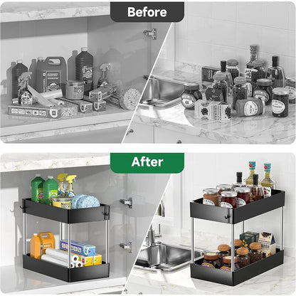 2 Tier Under Sink Storage Organizer Multipurpose Rack Bathroom Kitchen Organizer Storage Multipurpose Holder Rack for Kitchen