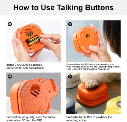 MEWOOFUN Dog Button Record Talking Pet Communication Vocal Training Interactive Toy Bell Ringer With Pad and Sticker Easy To Use