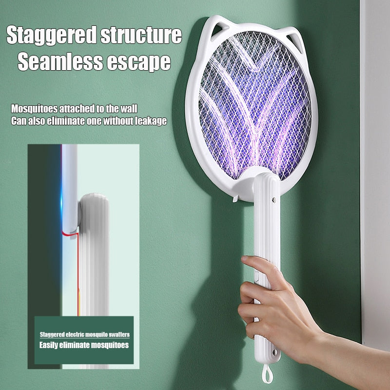 New Folding Electric Mosquito Swatter Rechargeable Durable Household Four-in-one Mosquito Swatter Fly Swatter Lithium Battery