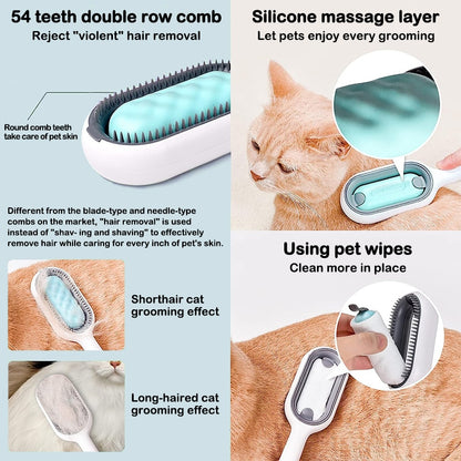 Dog Cat Hair Removal Brushes with Water Tank Wipes Pet Dog Grooming Deshedding Massage Comb Pet Cleaning Supplies Accessories