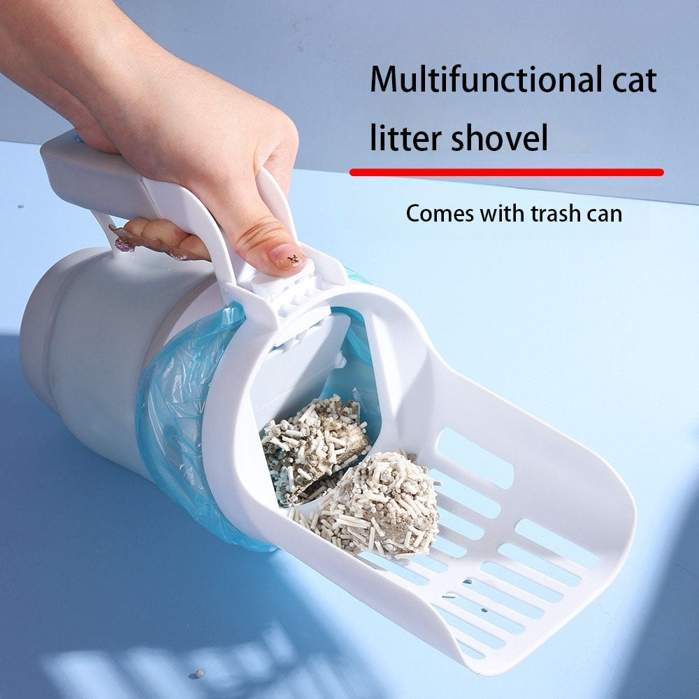 Integrated foldable cat litter shovel for pets large capacity toilet with baffle cat excrement storage bucket, cleaning supplies