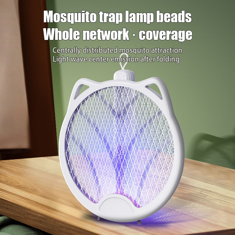 New Folding Electric Mosquito Swatter Rechargeable Durable Household Four-in-one Mosquito Swatter Fly Swatter Lithium Battery