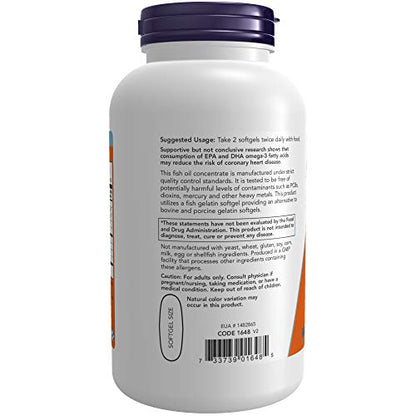 NOW Supplements, Omega-3 180 EPA / 120 DHA, Molecularly Distilled, Cardiovascular Support*, 200-Fish Gelatin Softgels,Packaging may vary