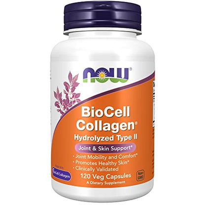 NOW Supplements, BioCell Collagen® Hydrolyzed Type II, Clinically Validated, 120 Veg Capsules