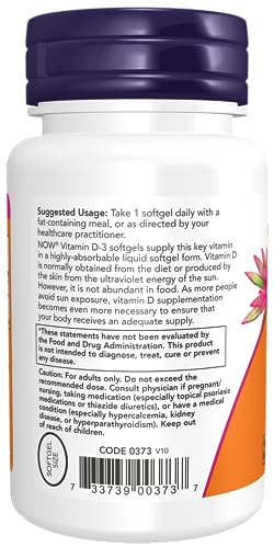 NOW Supplements, Vitamin D-3 5,000 IU, High Potency, Structural Support*, 240 Softgels