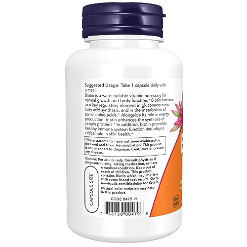 NOW Supplements, Biotin 10 mg (10,000 mcg), Extra Strength, Energy Production*, 120 Veg Capsules