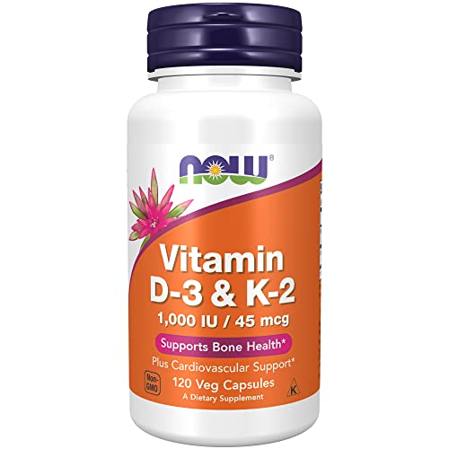 NOW Supplements, Vitamin D-3 & K-2, 1,000 IU/45 mcg, Plus Cardiovascular Support*, Supports Bone Health*, 120 Veg Capsules