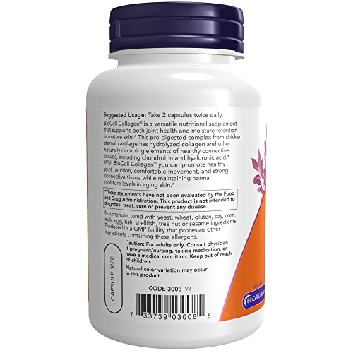 NOW Supplements, BioCell Collagen® Hydrolyzed Type II, Clinically Validated, 120 Veg Capsules