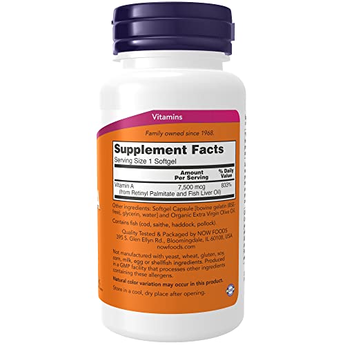 NOW Supplements, Vitamin A (Fish Liver Oil) 25,000 IU, Essential Nutrition, 250 Softgels