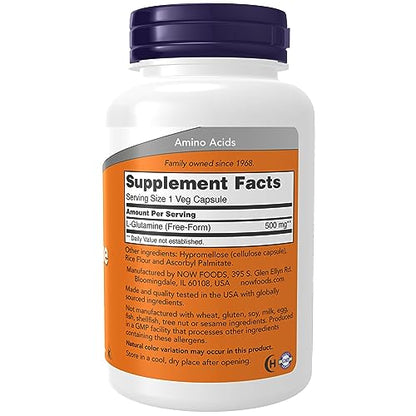 NOW Supplements, L-Glutamine 500 mg, Nitrogen Transporter*, Amino Acid, 120 Veg Capsules