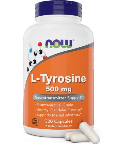 Now Foods L-Tyrosine 500mg, 300 Capsules - Non GMO - Supports Mental Alertness - 500 mg Caps - Free Form Supplement